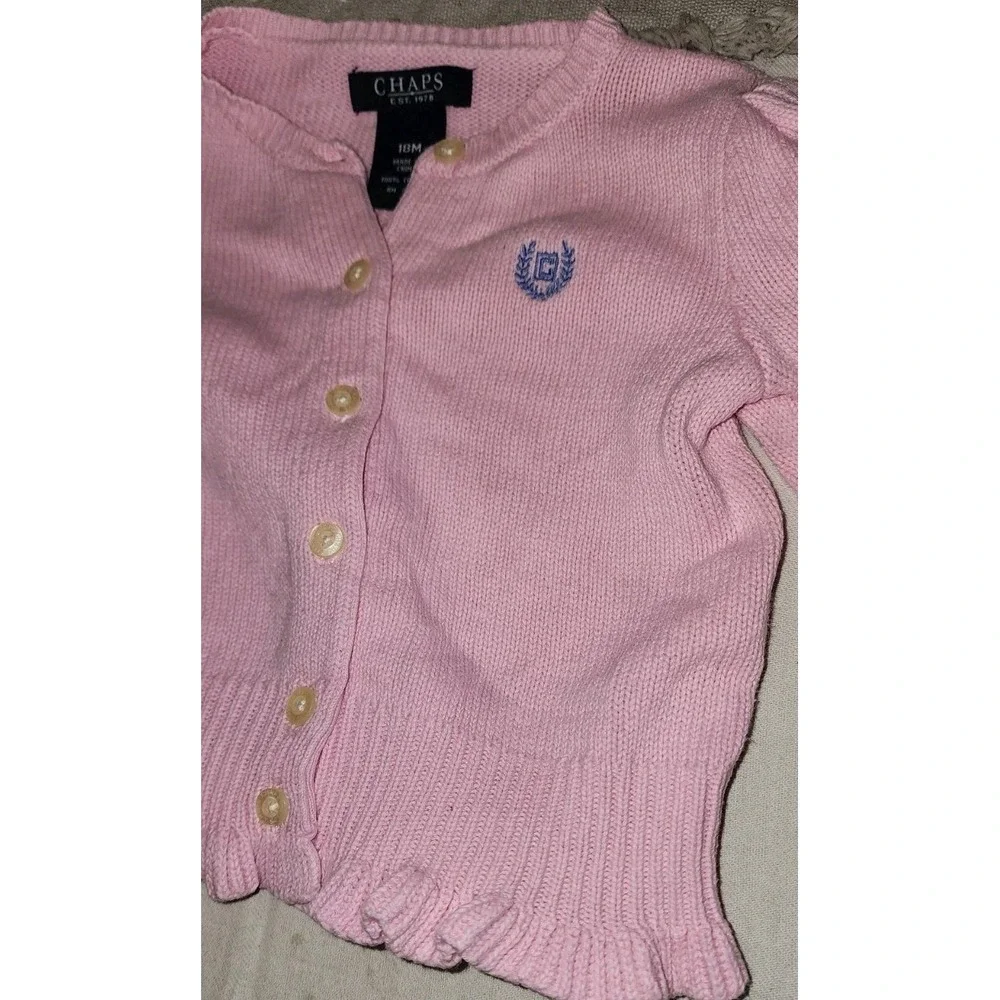 Chaps Ralph Lauren Cardigan Infant Baby 18  Months Knit Pink Ruffled Cottagecore